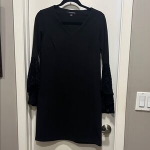 Sharagano Black Long Sleeve Dress with Lace Accents